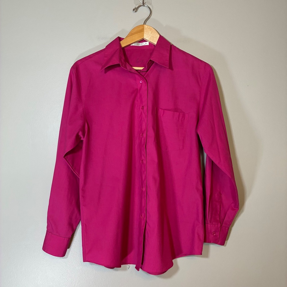 Foxcroft Magenta Pink Wrinkle Free Button Down Shirt Womens 10 Long Sleeve
